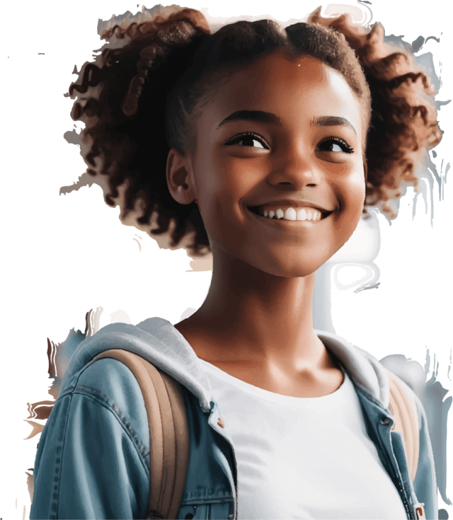 Image d'une jeune fille qui regarde au loin avec un beau grand sourire